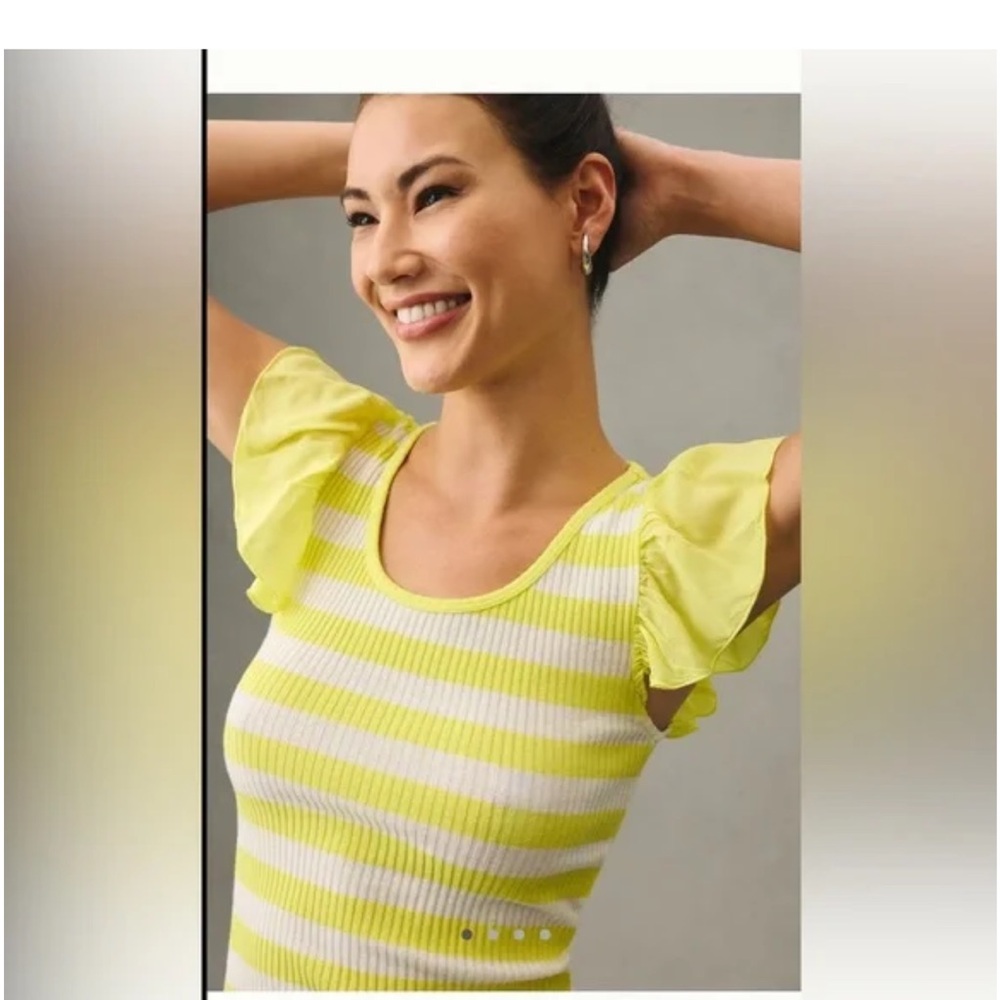 Anthropologie T.La 
Lemon and White Short Sleeve Top